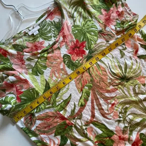 J. Jill Love Linen Womens Size MP Aloha Top Floral Tropical Tie Hem Medium Tee - Picture 7 of 8